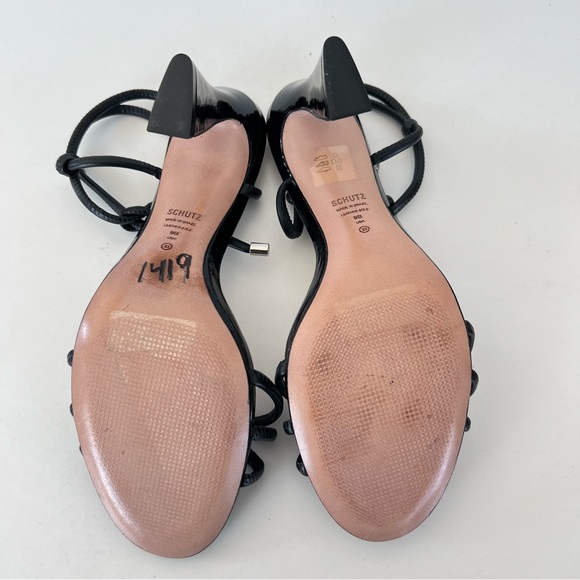 SCHUTZ Paikea Black Stappy Leather Open Toe Ankle Tie Strap Heel Sandal SZ 9 B - Picture 10 of 12